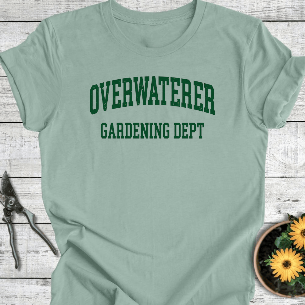 Printify T-Shirt Dusty Blue / S Overwaterer Gardening Dept T-Shirt