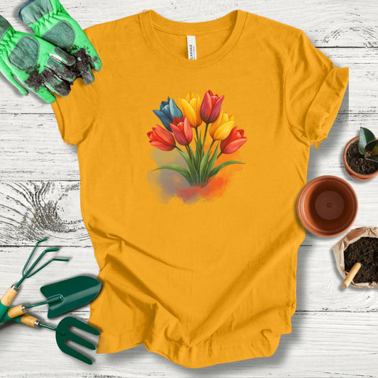 Printify T-Shirt Gold / S Watercolor Tulips