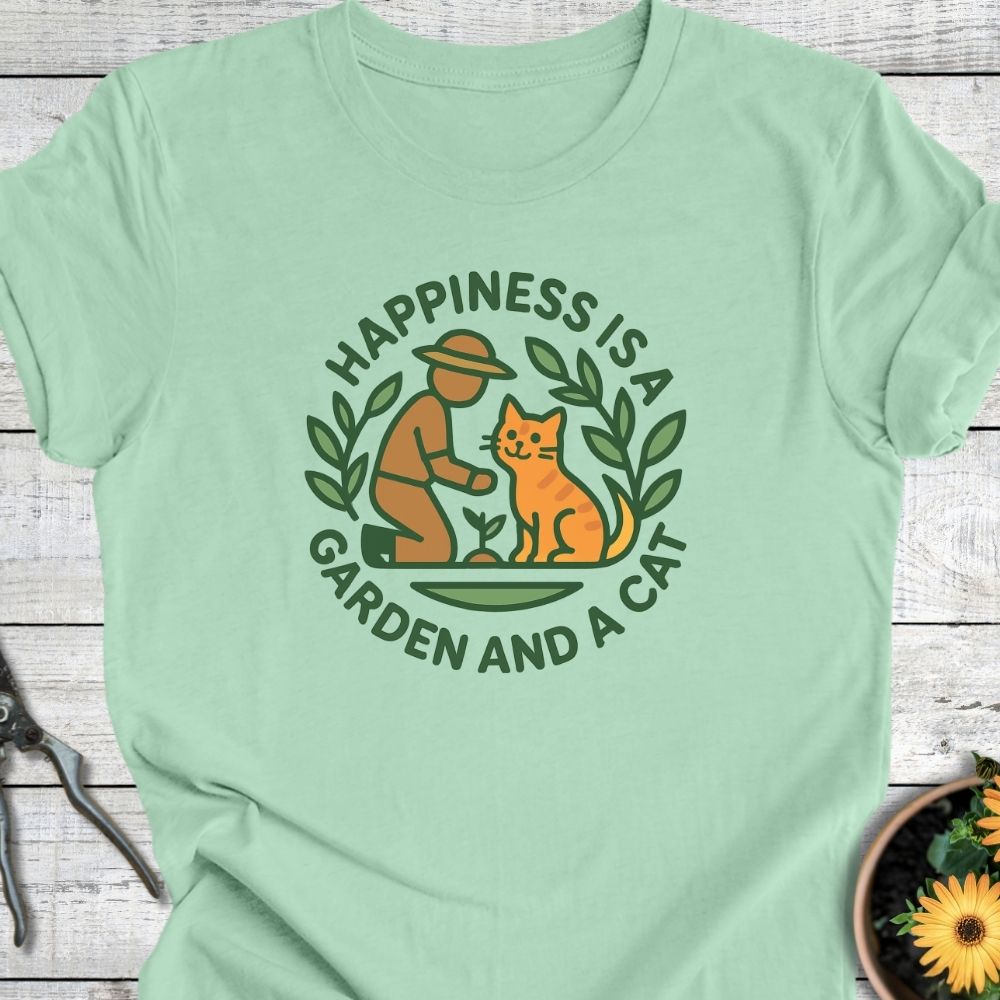 Printify T-Shirt Happiness Is A Garden And A Cat