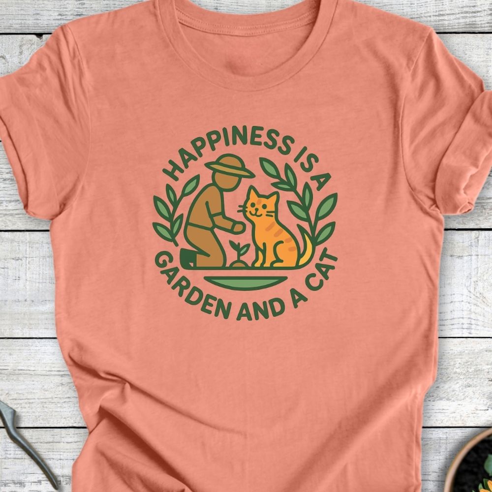 Printify T-Shirt Happiness Is A Garden And A Cat