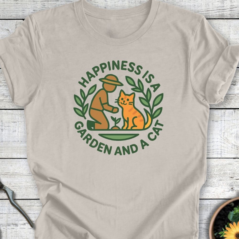 Printify T-Shirt Happiness Is A Garden And A Cat