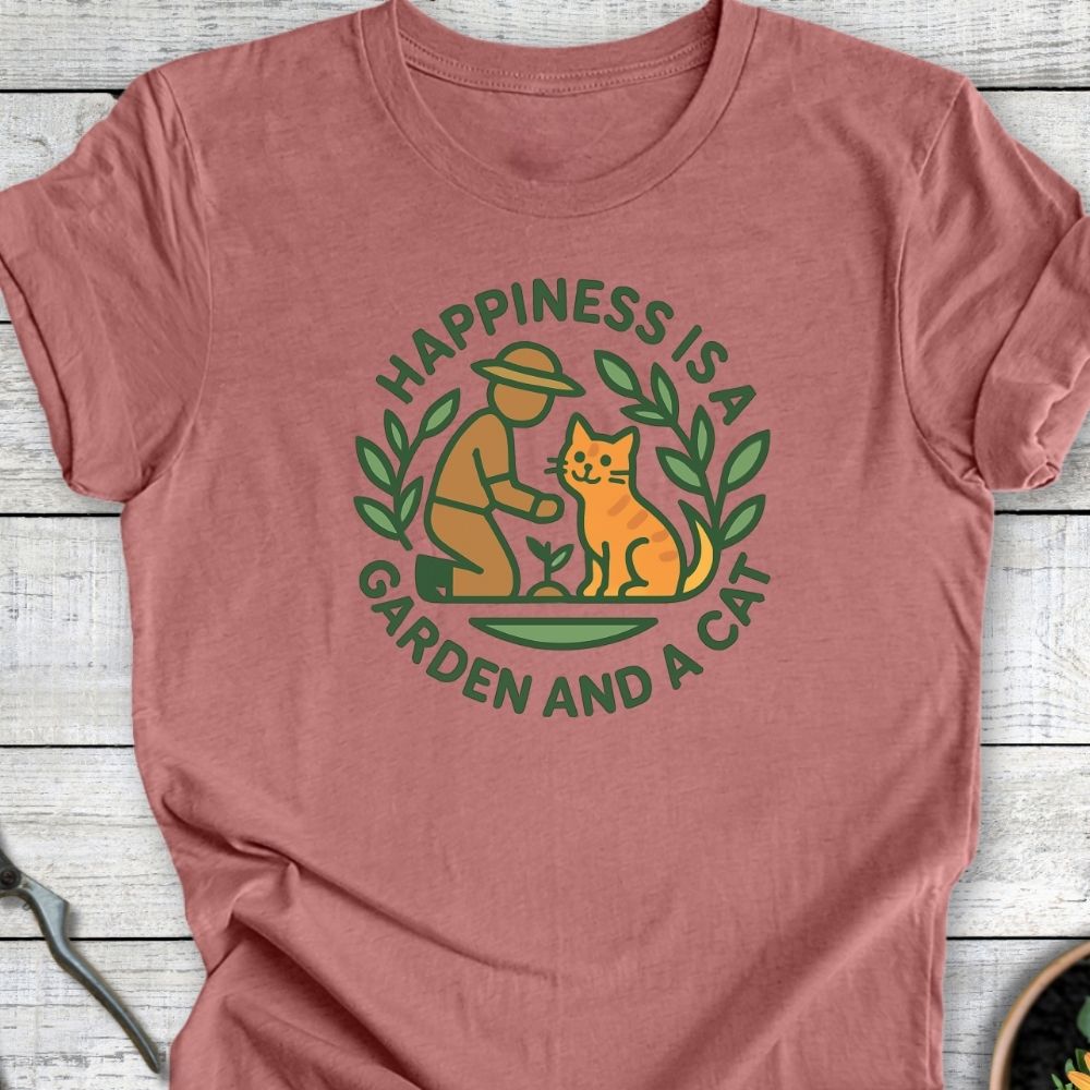Printify T-Shirt Happiness Is A Garden And A Cat