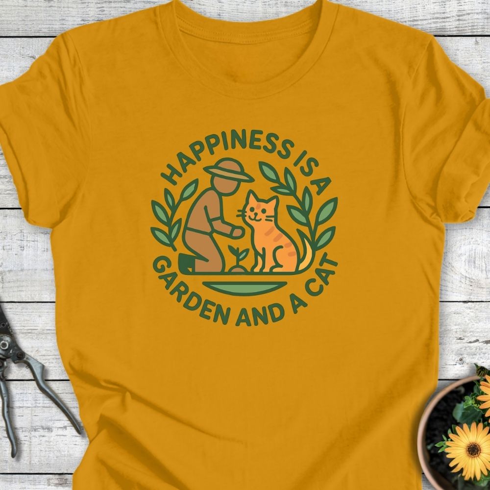 Printify T-Shirt Happiness Is A Garden And A Cat