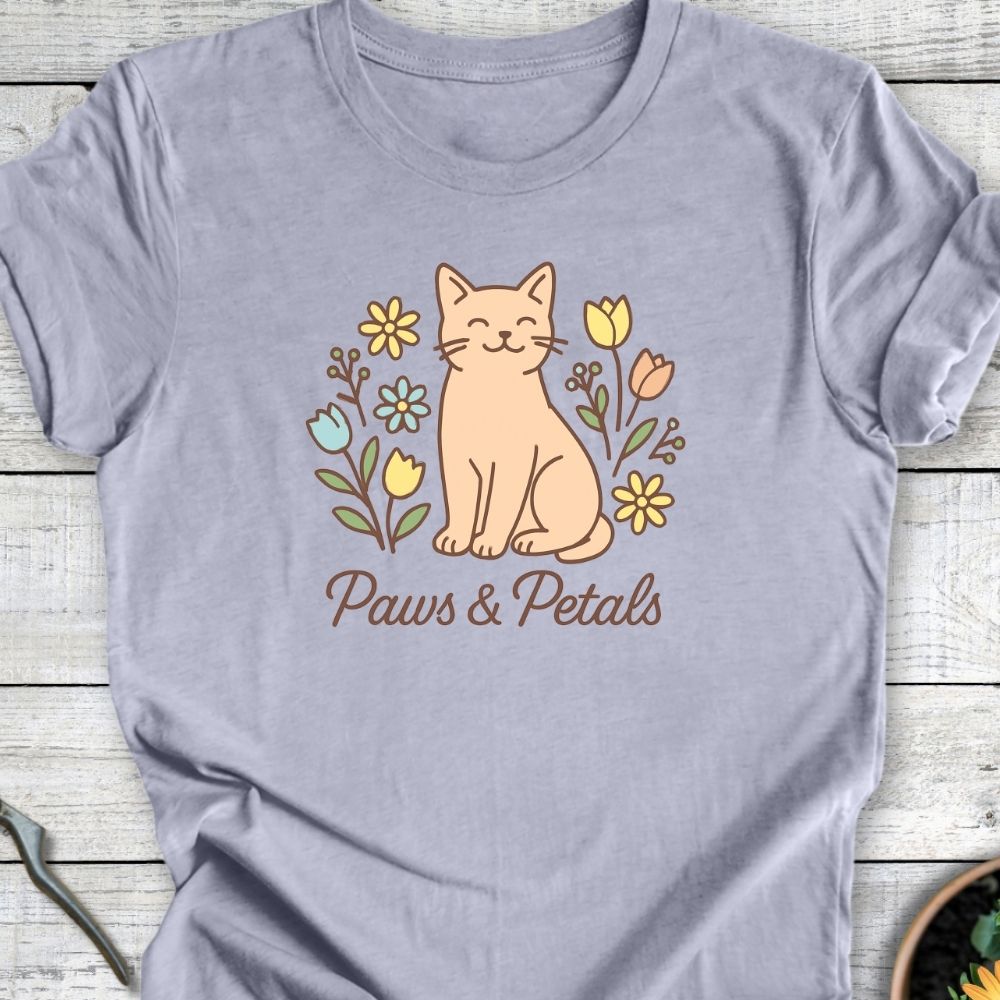 Printify T-Shirt Heather Blue / S Paws & Petals (Cat)