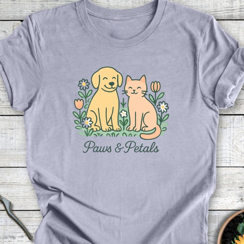 Printify T-Shirt Heather Blue / S Paws & Petals (Duo)