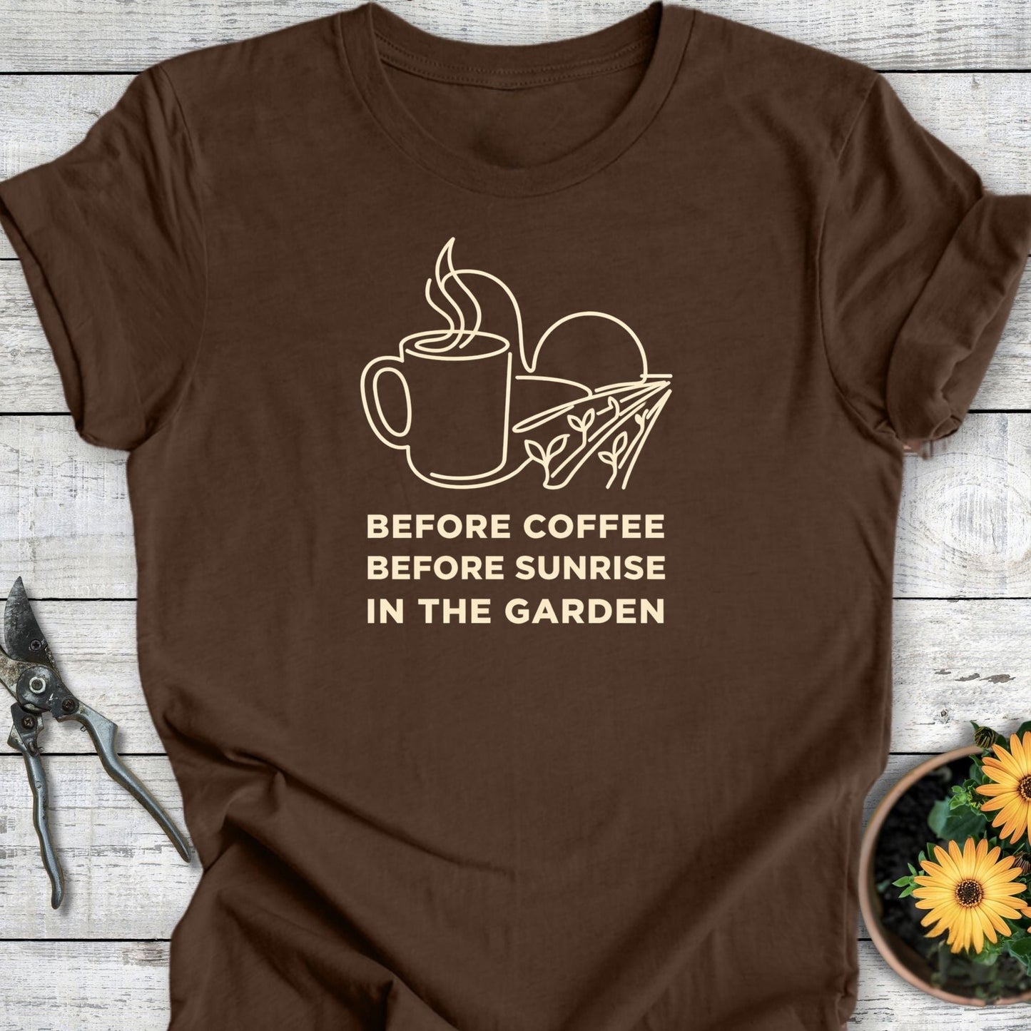Printify T-Shirt Heather Brown / S Before Coffee T-Shirt
