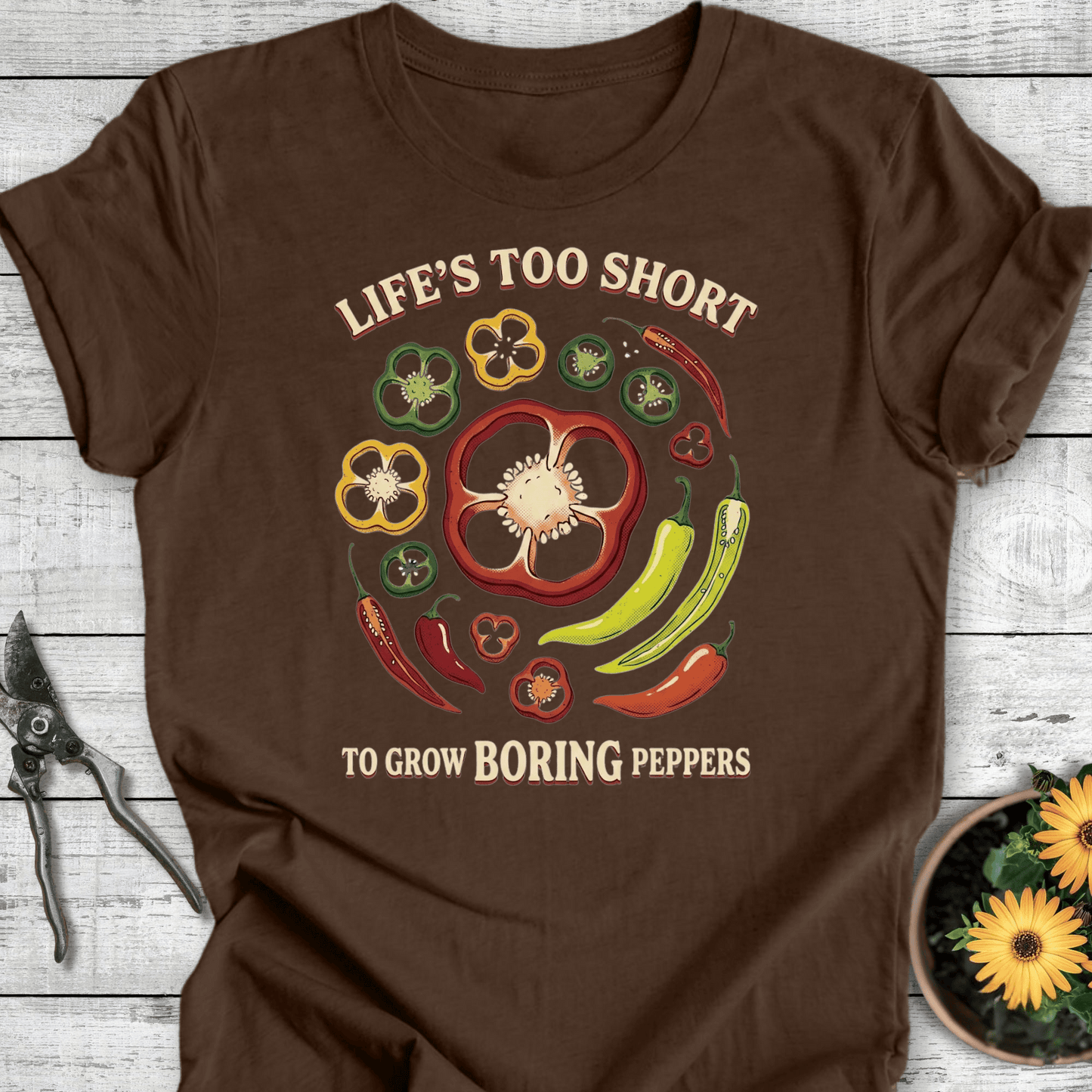 Printify T-Shirt Heather Brown / S Boring Peppers T-Shirt