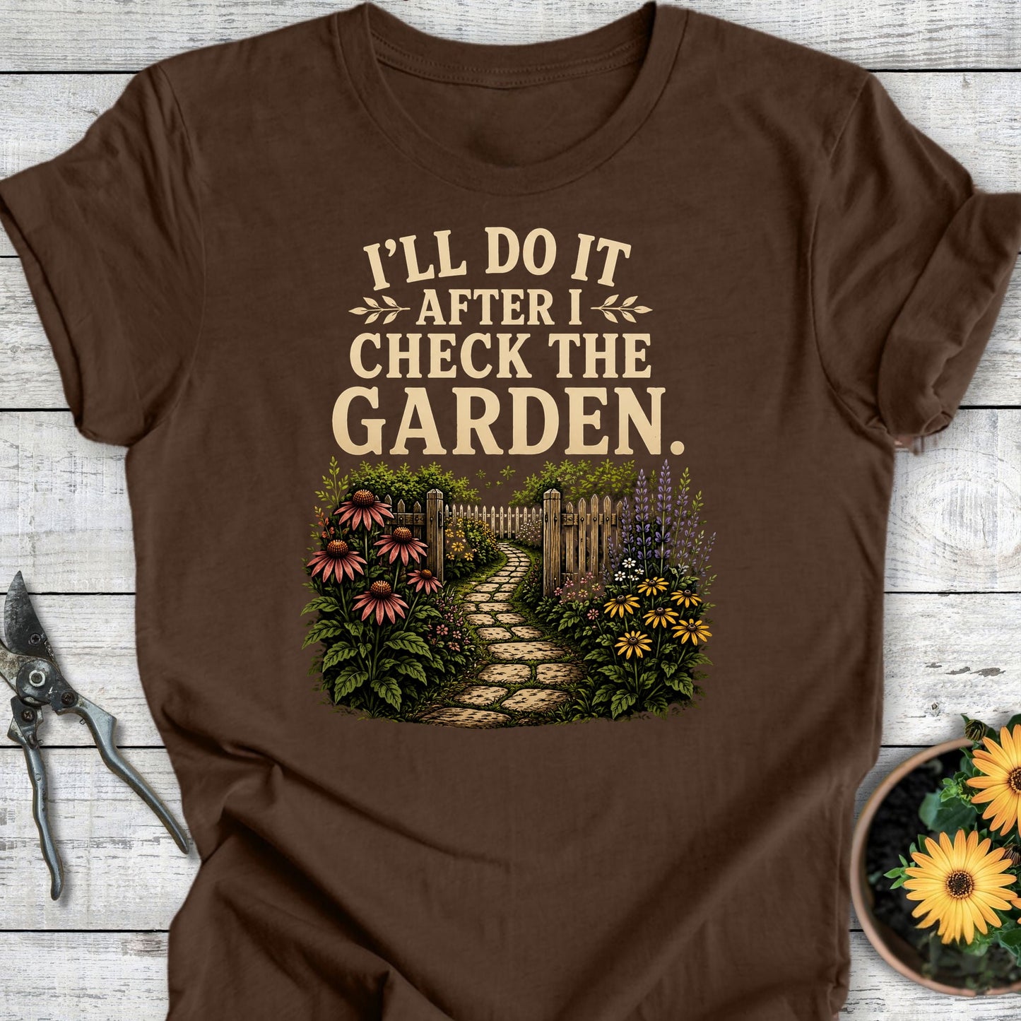 Printify T-Shirt Heather Brown / S Check the Garden T-Shirt
