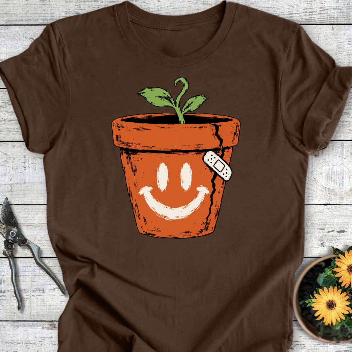 Printify T-Shirt Heather Brown / S Cracked But Happy T-Shirt