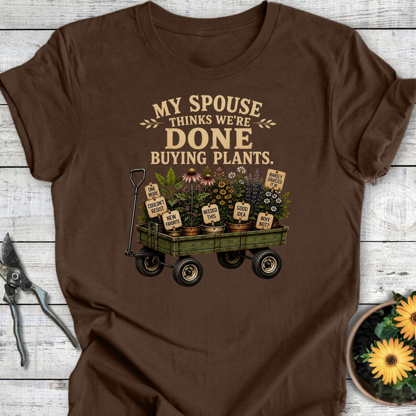 Printify T-Shirt Heather Brown / S Done Buying T-Shirt