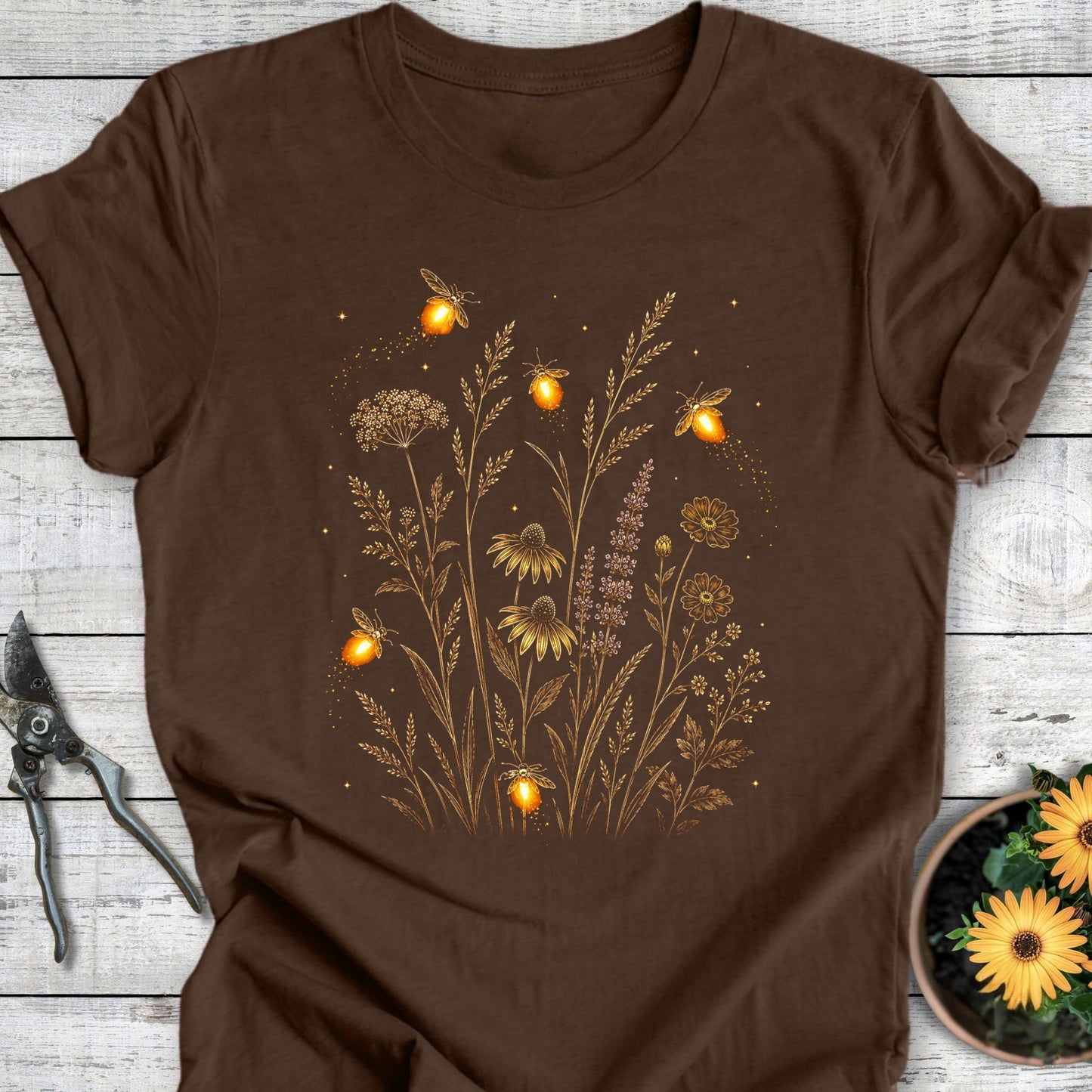 Printify T-Shirt Heather Brown / S Firefly Garden T-Shirt