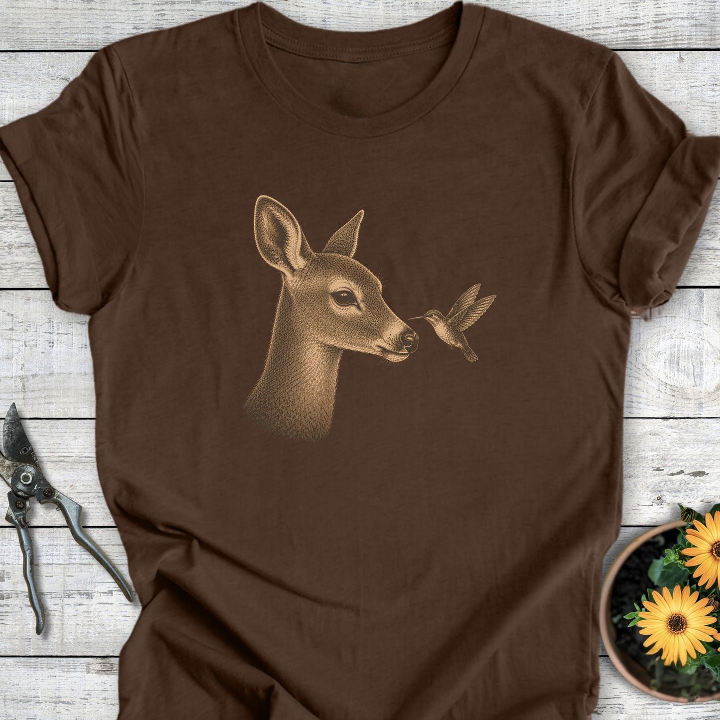 Printify T-Shirt Heather Brown / S Hummingbird Encounter T-Shirt
