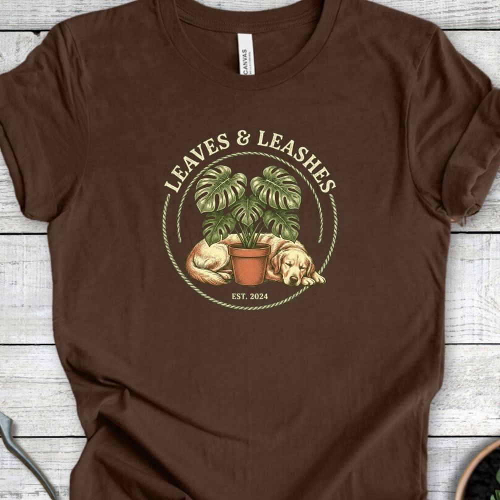 Printify T-Shirt Heather Brown / S Leaves and Leashes T-Shirt