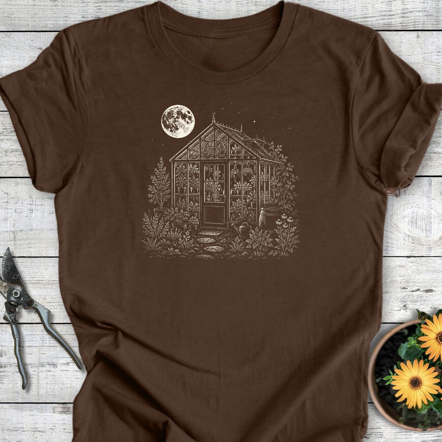 Printify T-Shirt Heather Brown / S Moonlit Greenhouse T-Shirt