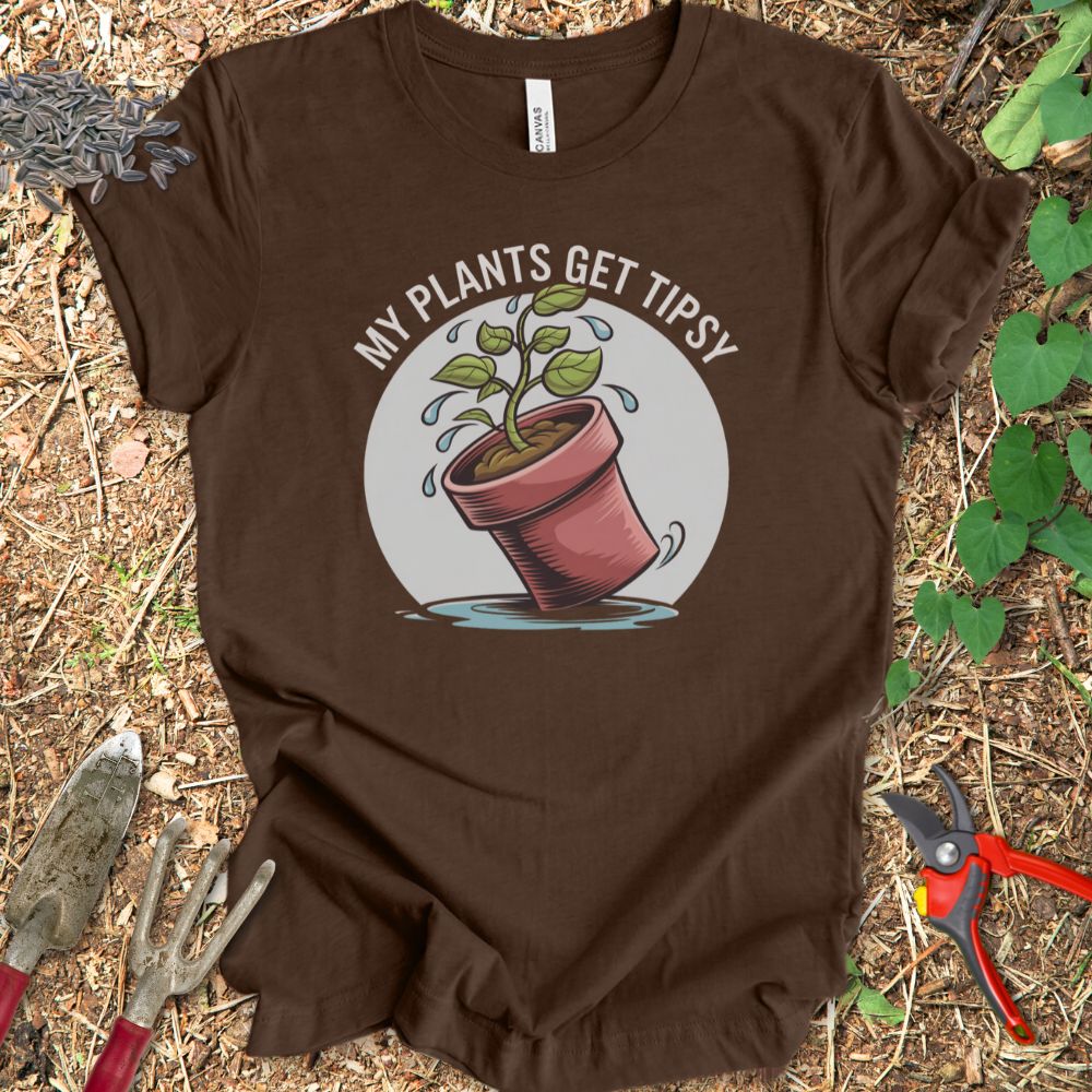 Printify T-Shirt Heather Brown / S My Plants Get Tipsy