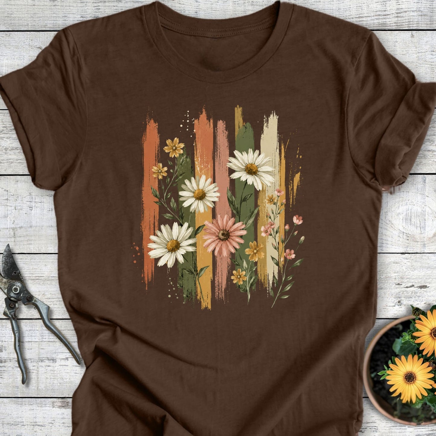 Printify T-Shirt Heather Brown / S Painted Wildflowers T-Shirt