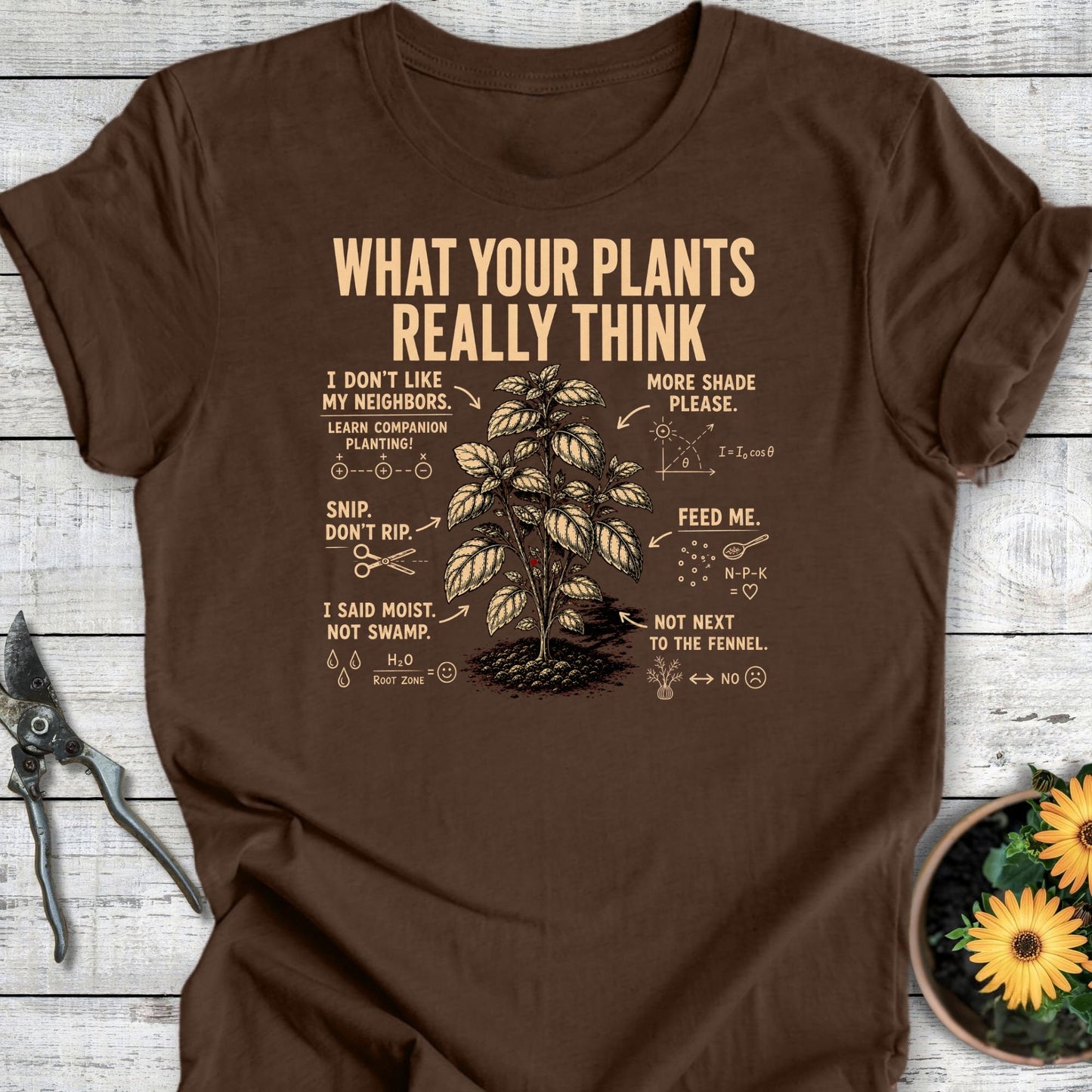 Printify T-Shirt Heather Brown / S Plants Think T-Shirt