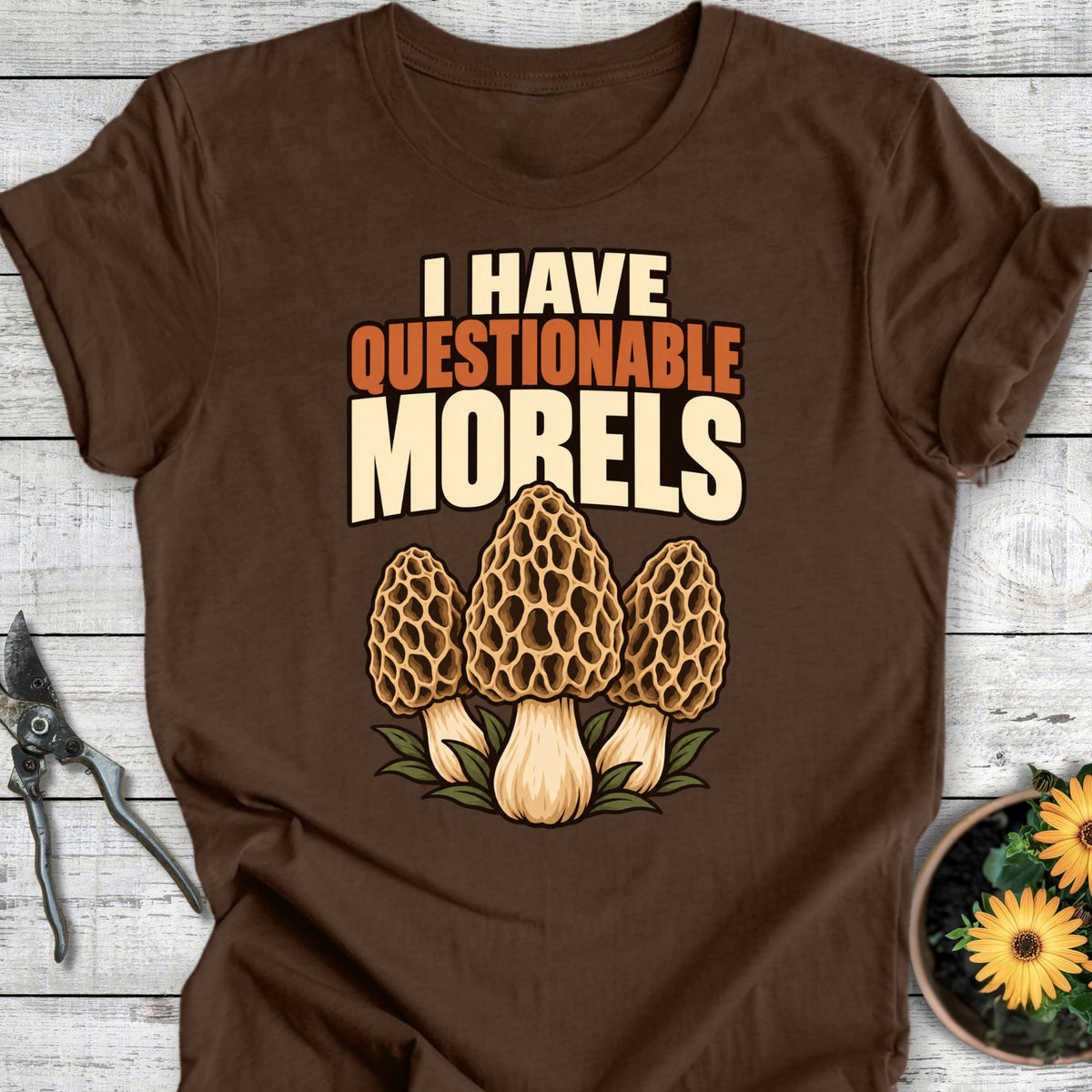 Printify T-Shirt Heather Brown / S Questionable Morels T-Shirt