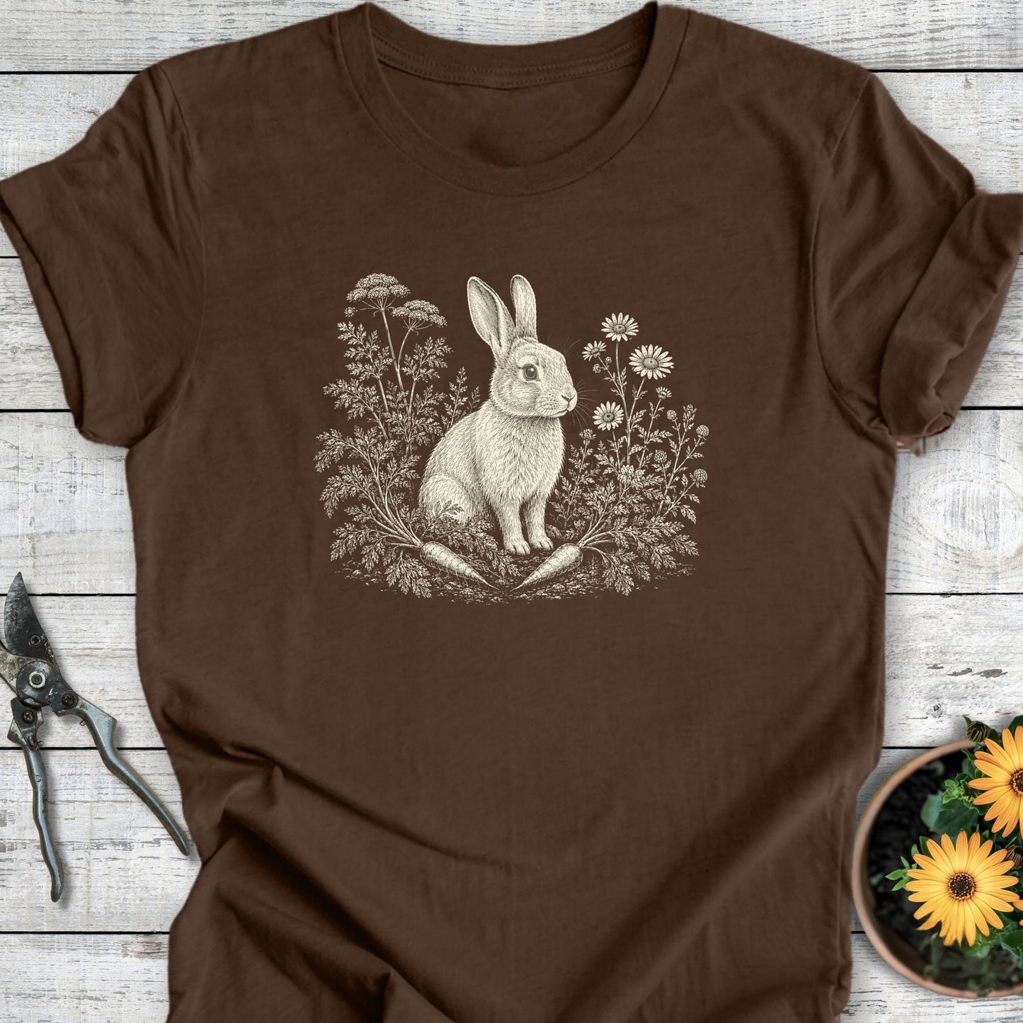 Printify T-Shirt Heather Brown / S Rabbit in the Garden T-Shirt