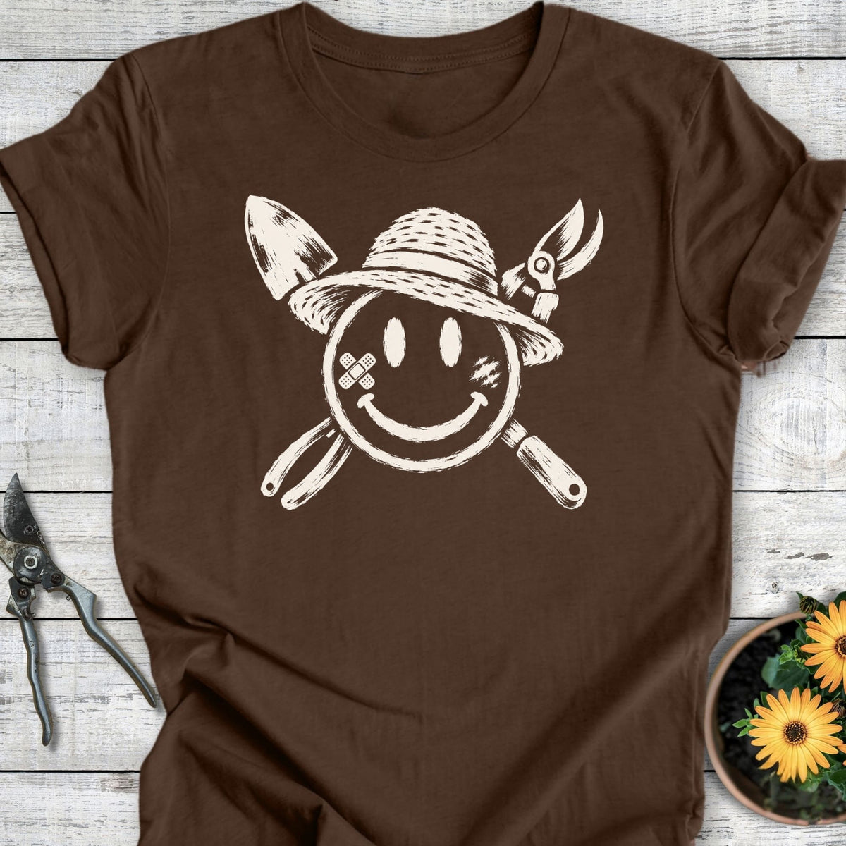 Printify T-Shirt Heather Brown / S Sun Hat Smiley T-Shirt