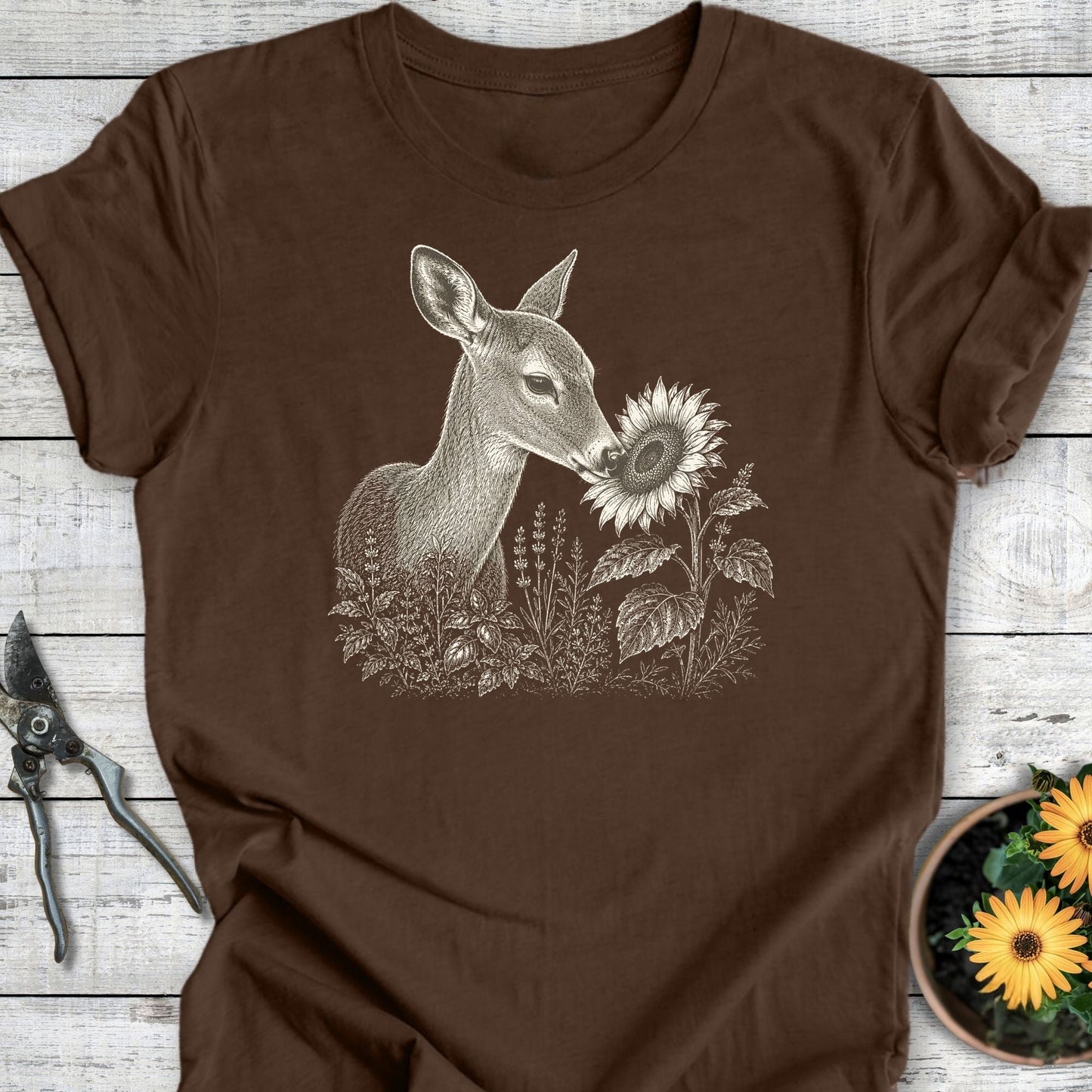 Printify T-Shirt Heather Brown / S Sunflower Doe T-Shirt