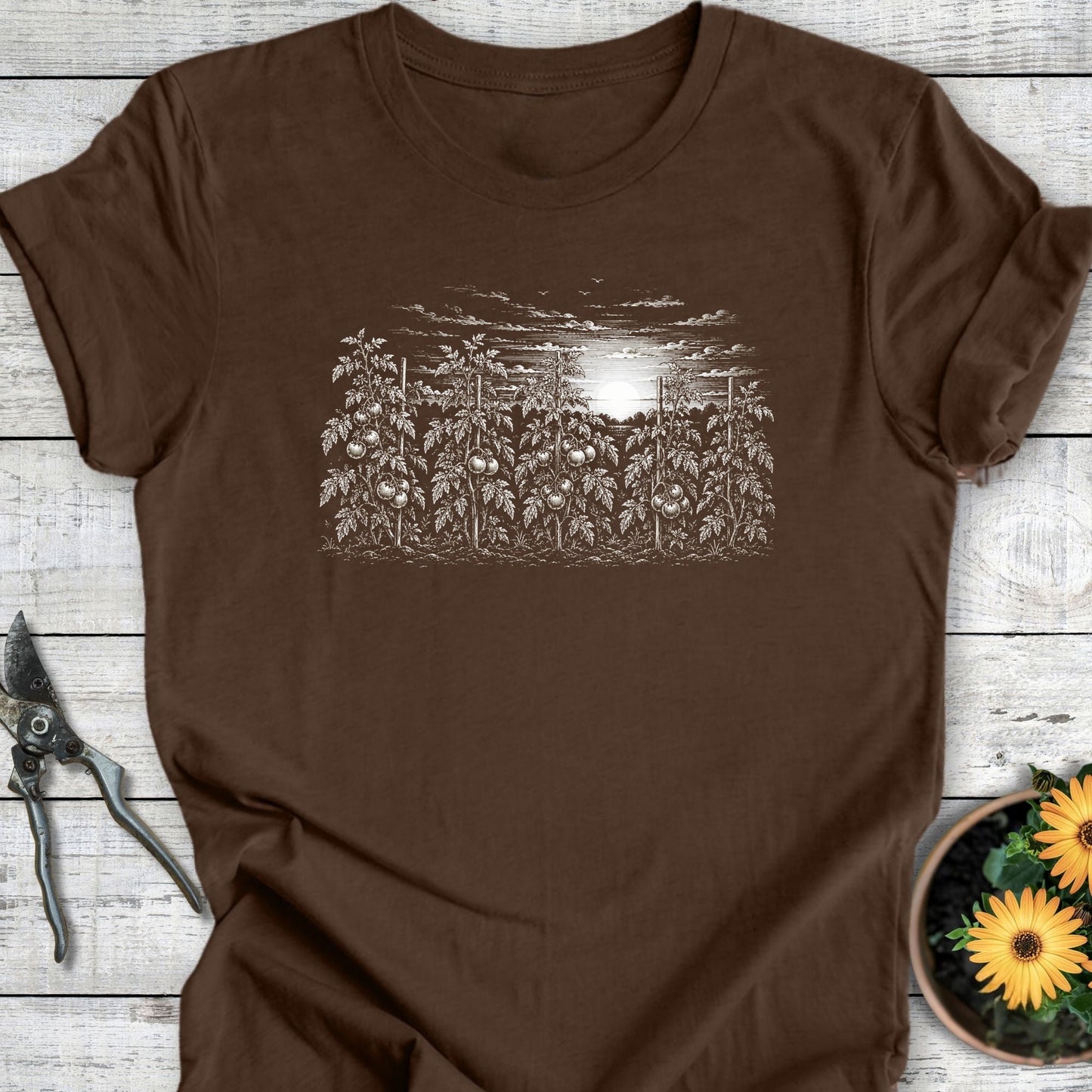 Printify T-Shirt Heather Brown / S Sunset Tomato Rows T-Shirt