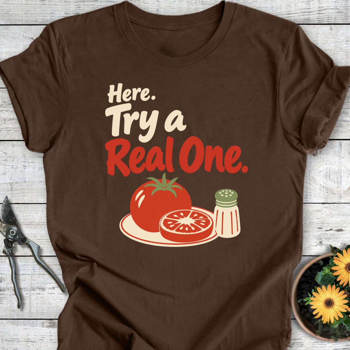 Printify T-Shirt Heather Brown / S Try One T-Shirt