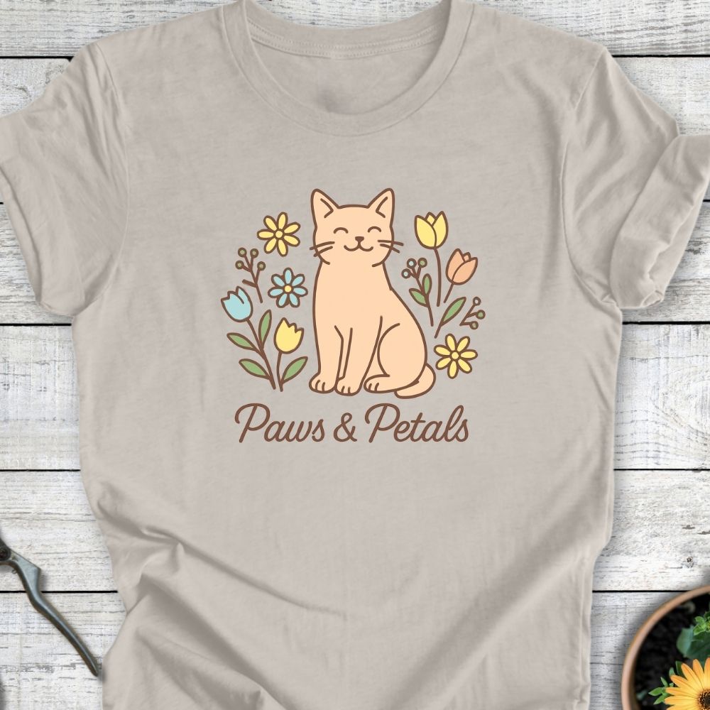 Printify T-Shirt Heather Dust / S Paws & Petals (Cat)