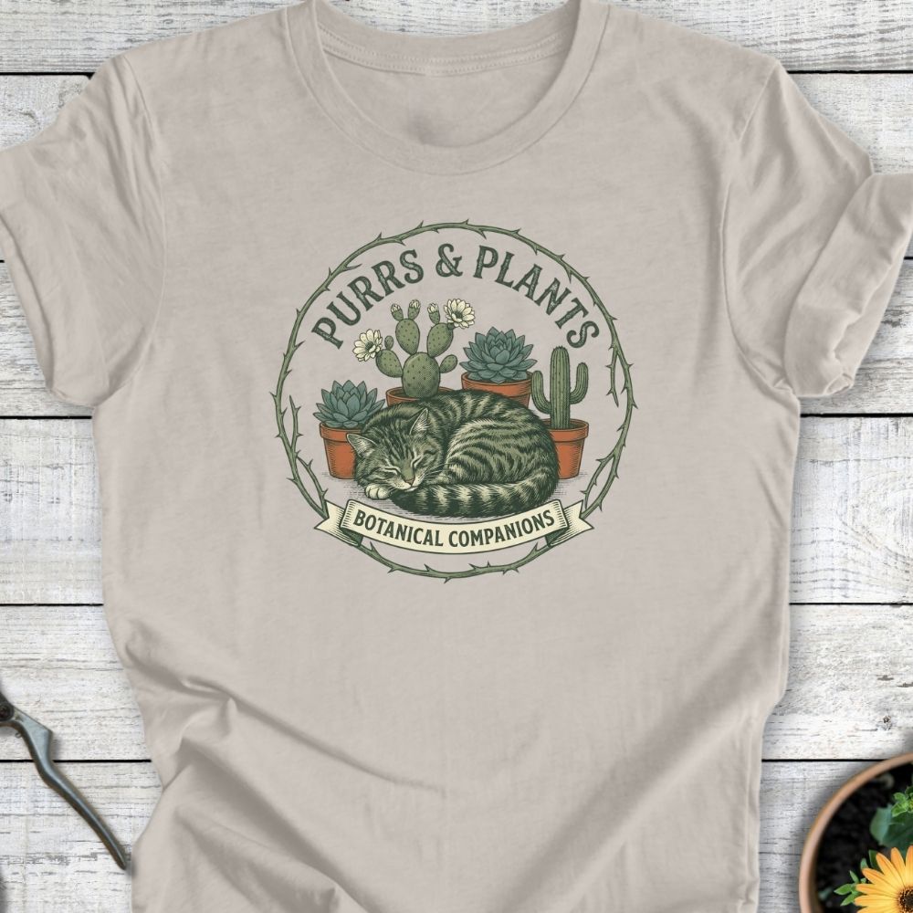 Printify T-Shirt Heather Dust / S Purrs and Plants T-Shirt