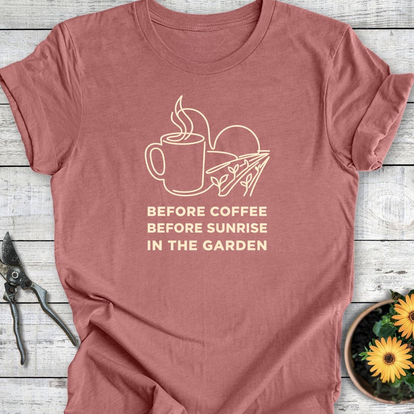 Printify T-Shirt Heather Mauve / S Before Coffee T-Shirt