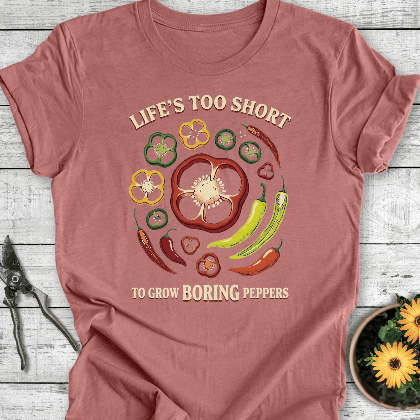 Printify T-Shirt Heather Mauve / S Boring Peppers T-Shirt