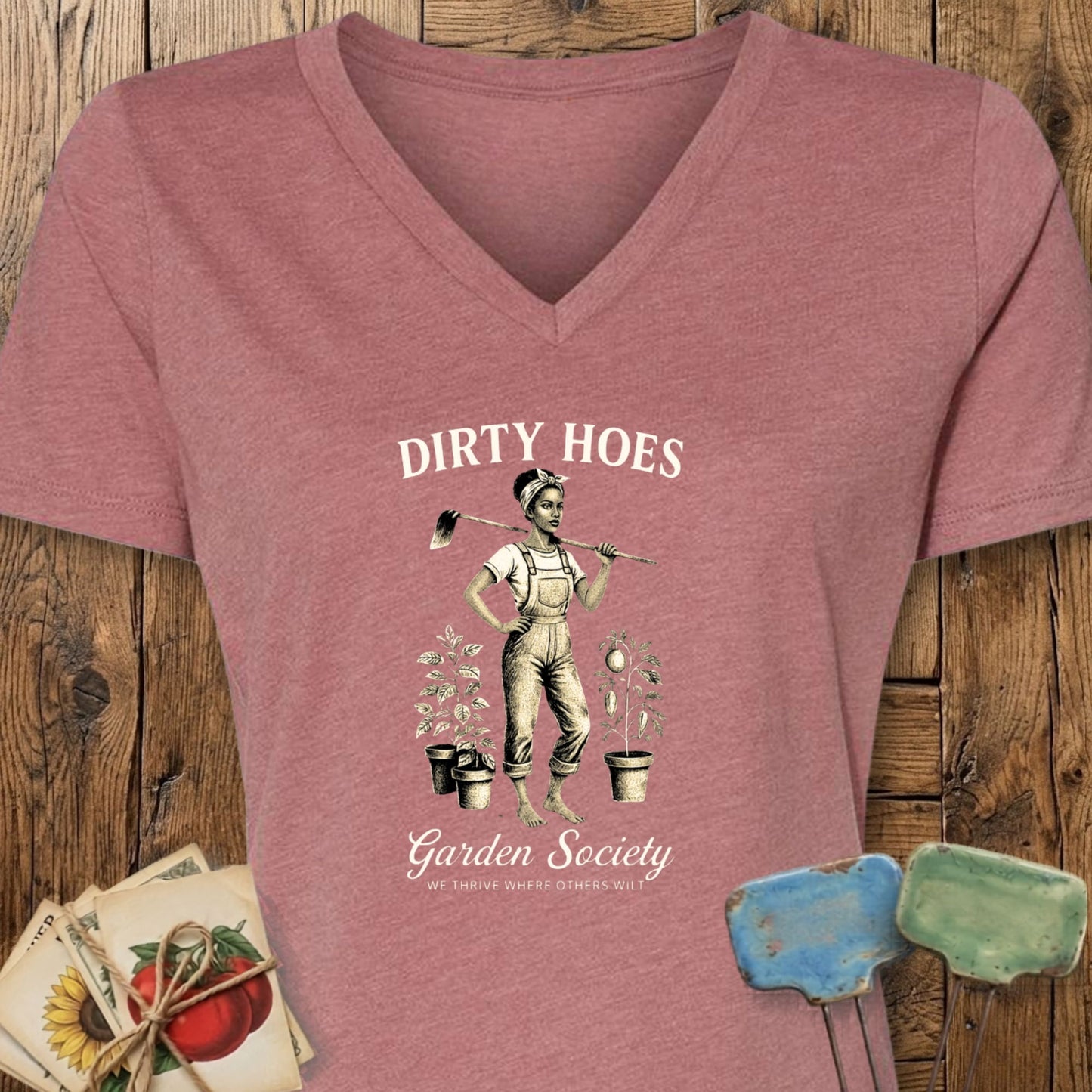 Printify T-Shirt Heather Mauve / S Dirty Hoes II V-Neck