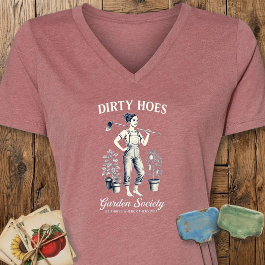 Printify T-Shirt Heather Mauve / S Dirty Hoes V-Neck