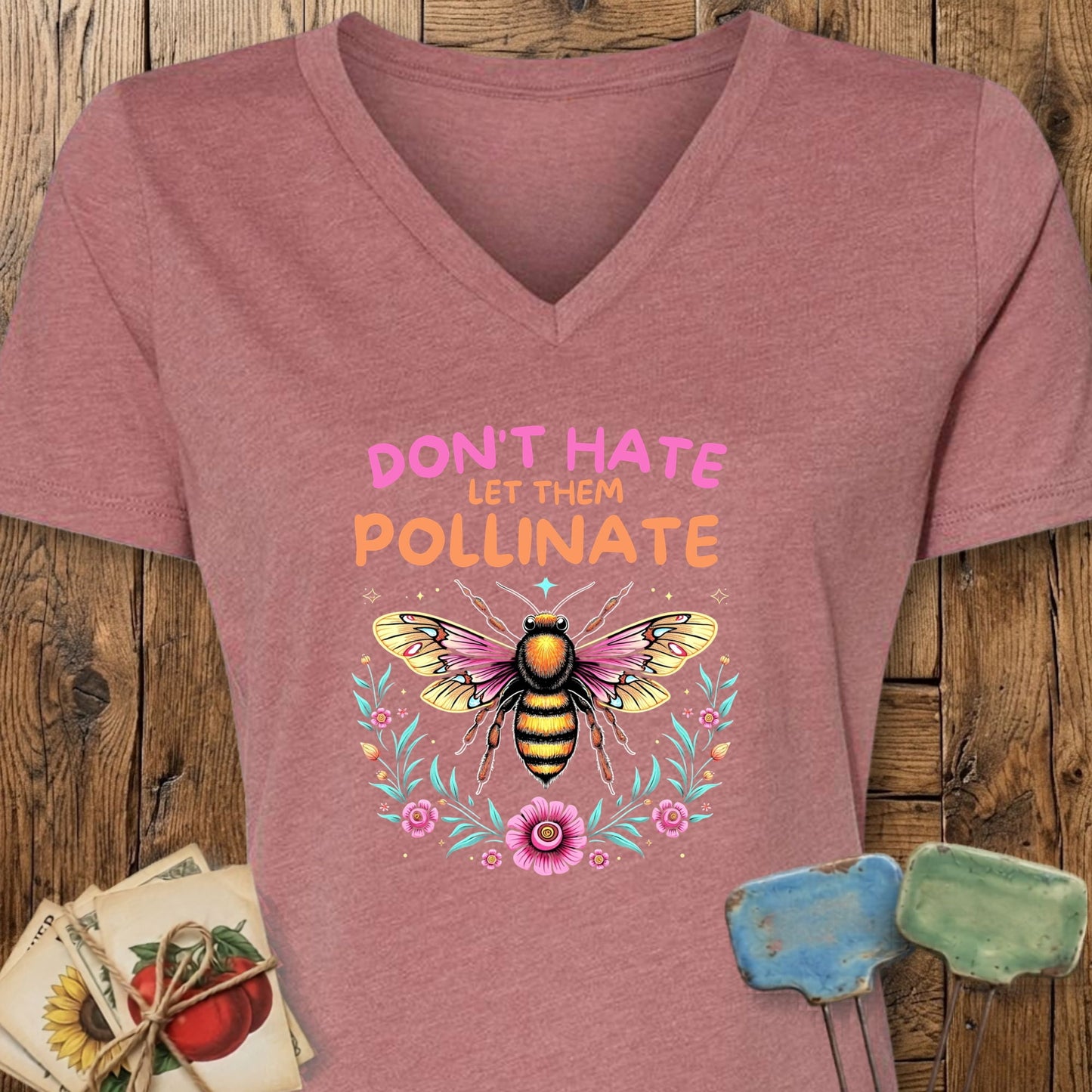 Printify T-Shirt Heather Mauve / S Don't Hate V-Neck