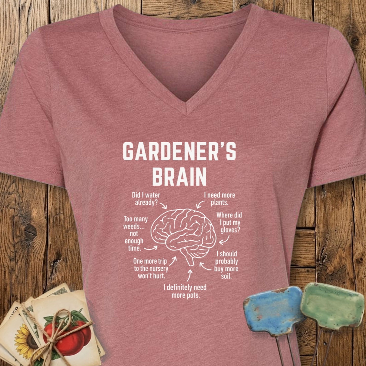 Printify T-Shirt Heather Mauve / S Gardener's Brain V-Neck