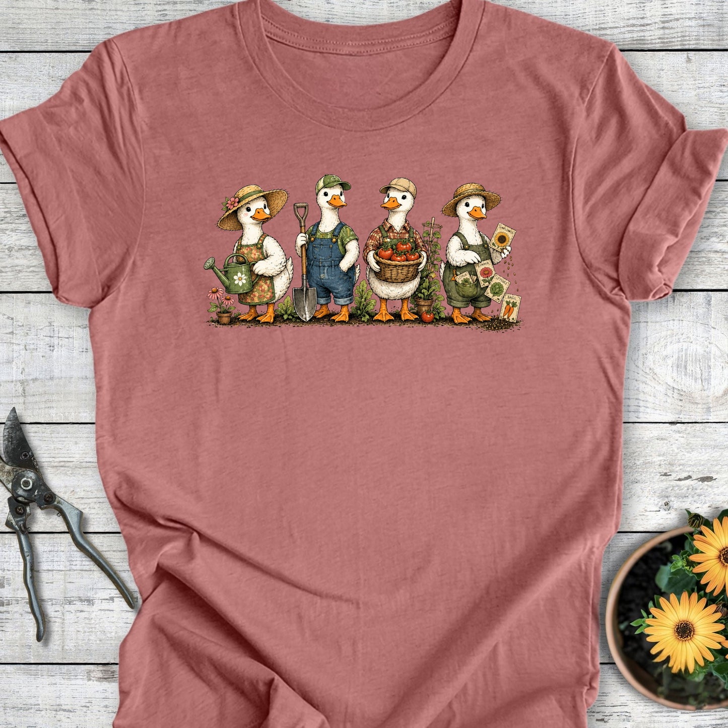 Printify T-Shirt Heather Mauve / S Gardening Ducks T-Shirt