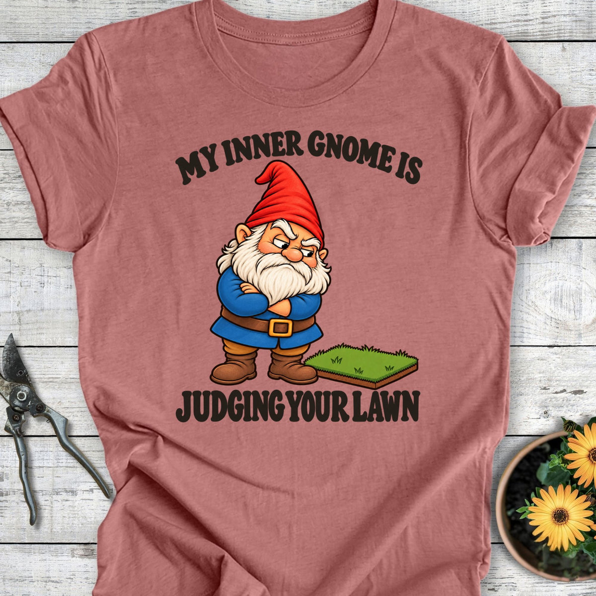 Printify T-Shirt Heather Mauve / S Judgy Gnome T-Shirt