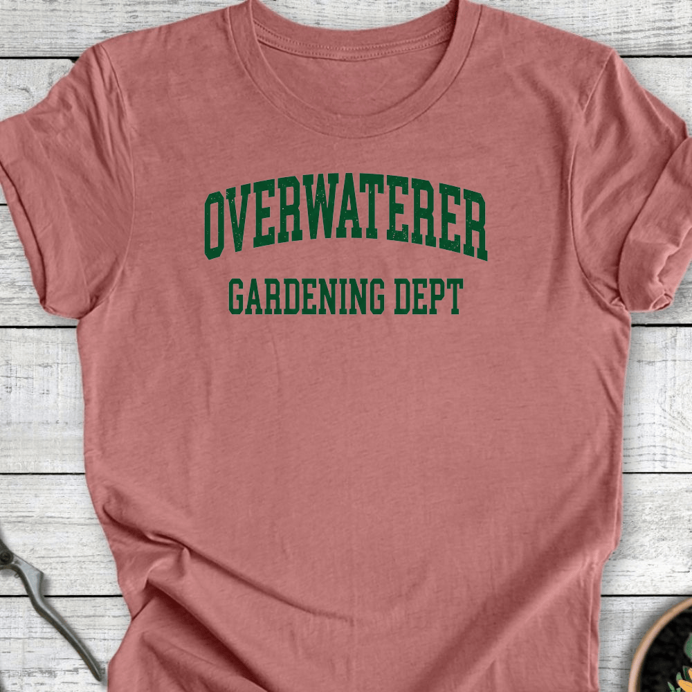 Printify T-Shirt Heather Mauve / S Overwaterer Gardening Dept T-Shirt