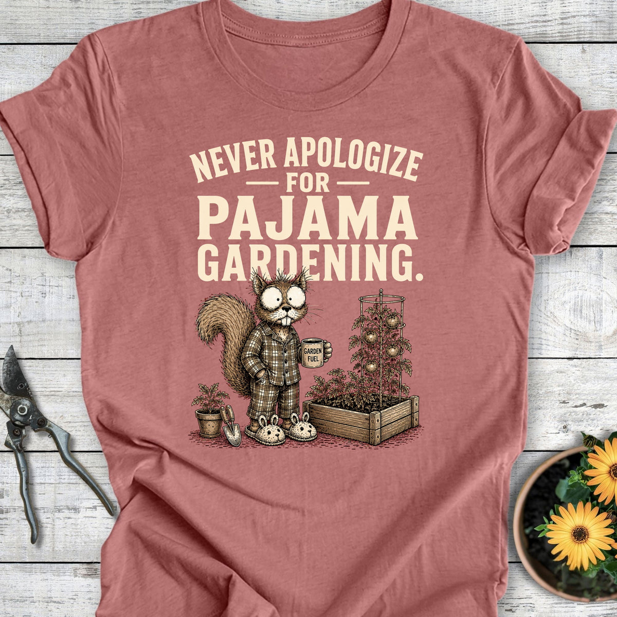 Printify T-Shirt Heather Mauve / S Pajama Gardening T-Shirt
