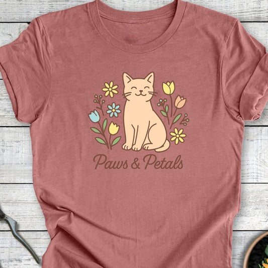 Printify T-Shirt Heather Mauve / S Paws & Petals (Cat)