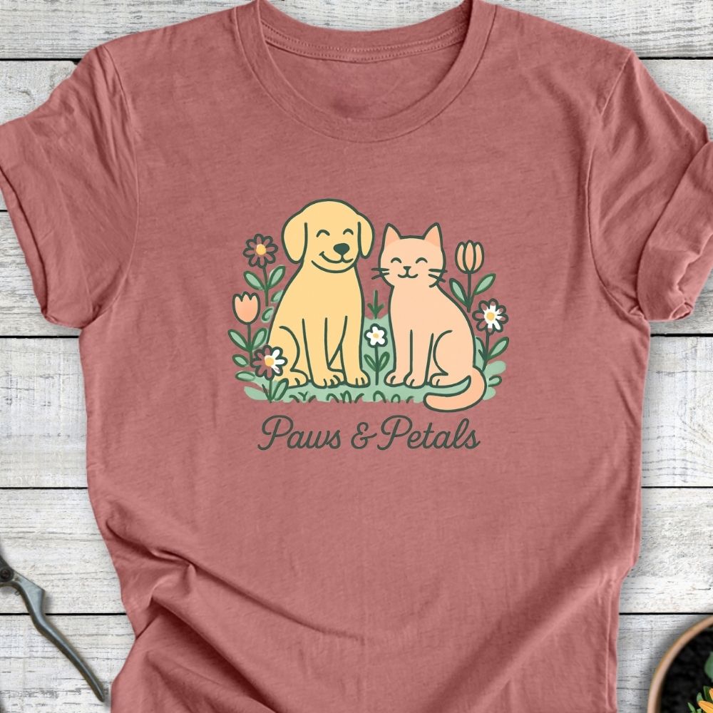 Printify T-Shirt Heather Mauve / S Paws & Petals (Duo)