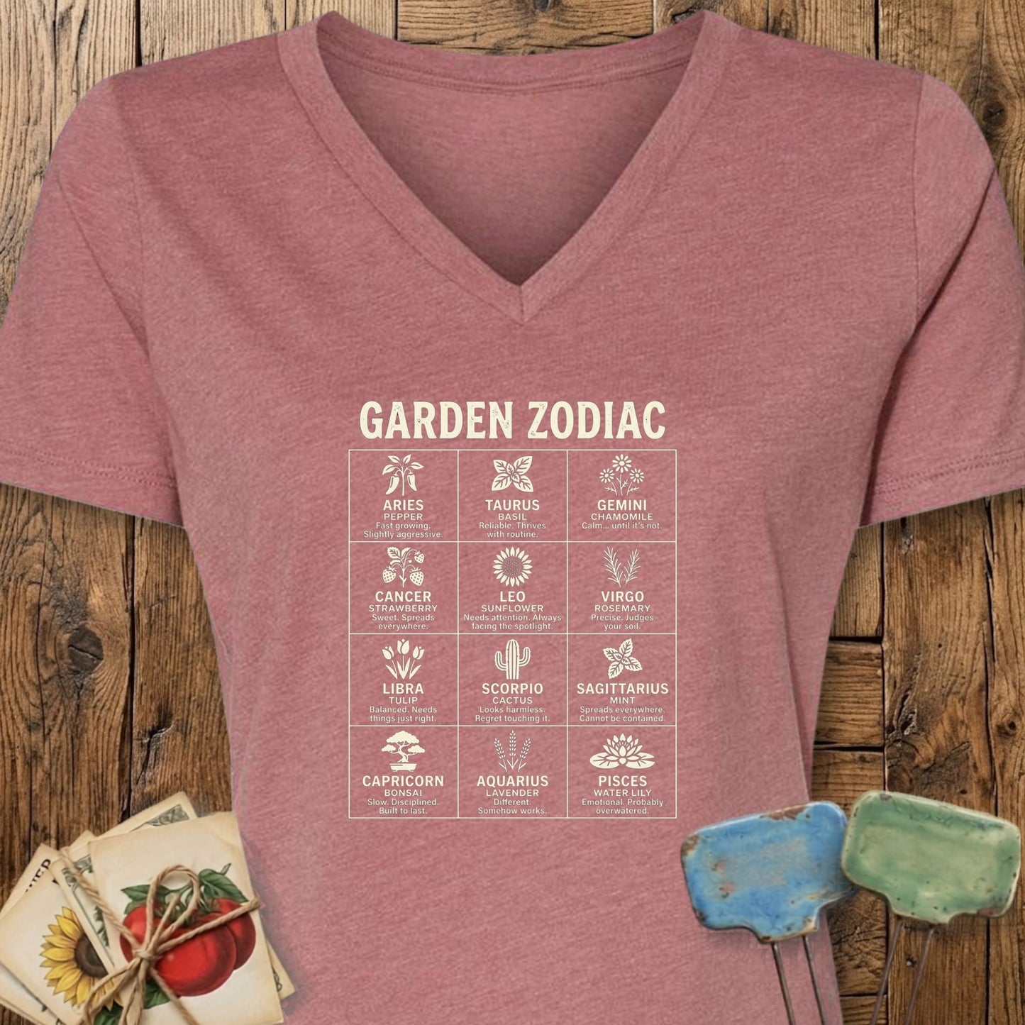 Printify T-Shirt Heather Mauve / S Zodiac V-Neck