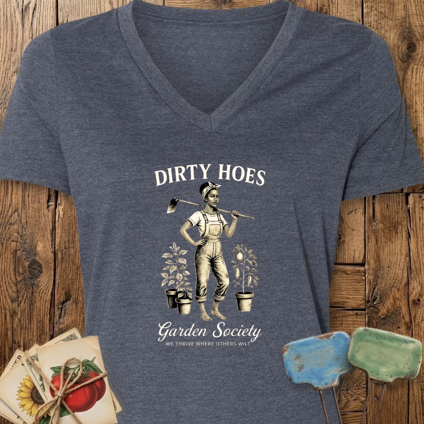 Printify T-Shirt Heather Navy / S Dirty Hoes II V-Neck