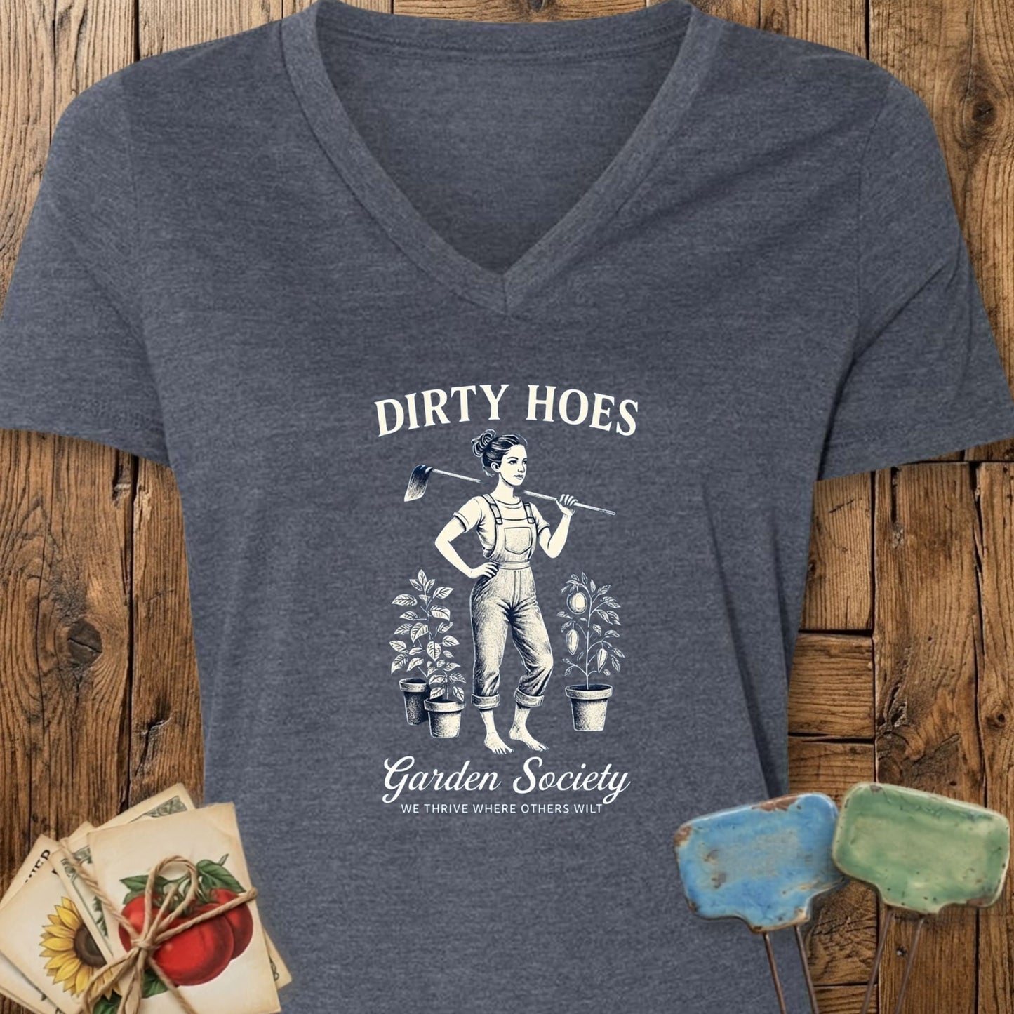 Printify T-Shirt Heather Navy / S Dirty Hoes V-Neck
