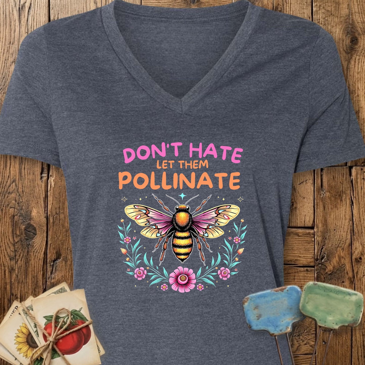 Printify T-Shirt Heather Navy / S Don't Hate V-Neck