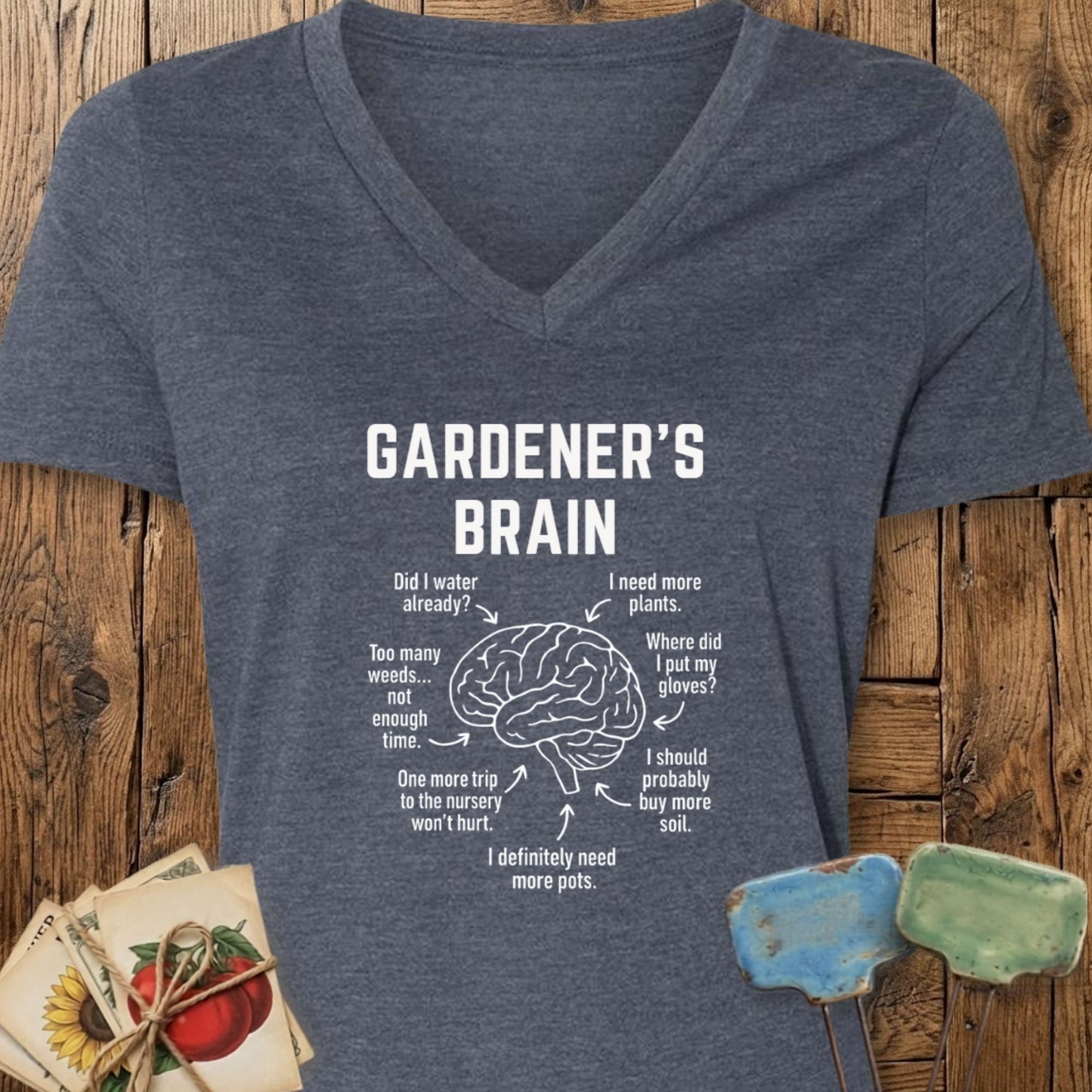 Printify T-Shirt Heather Navy / S Gardener's Brain V-Neck