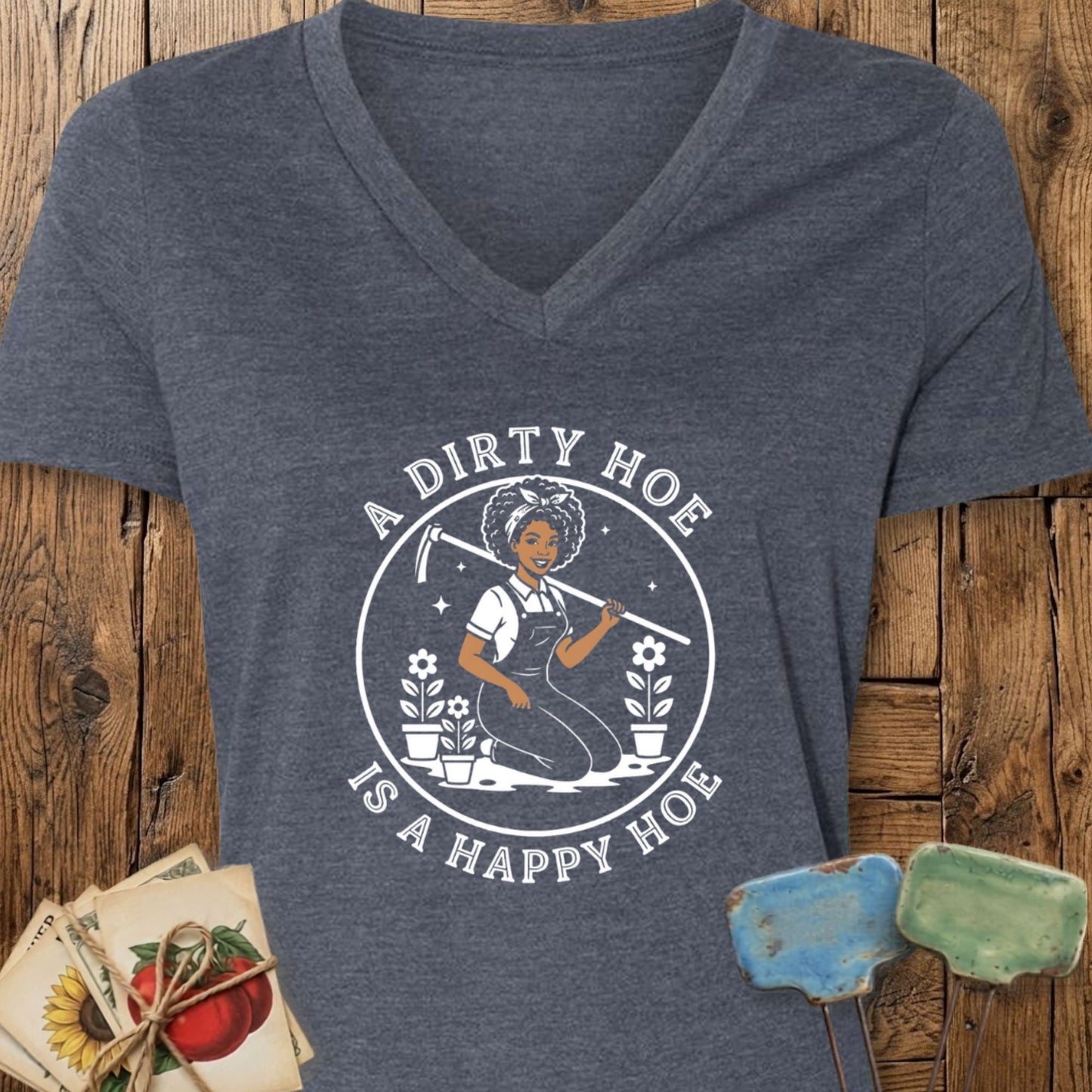 Printify T-Shirt Heather Navy / S Happy Hoe II V-Neck