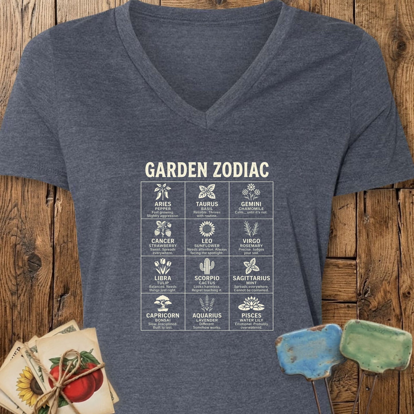 Printify T-Shirt Heather Navy / S Zodiac V-Neck