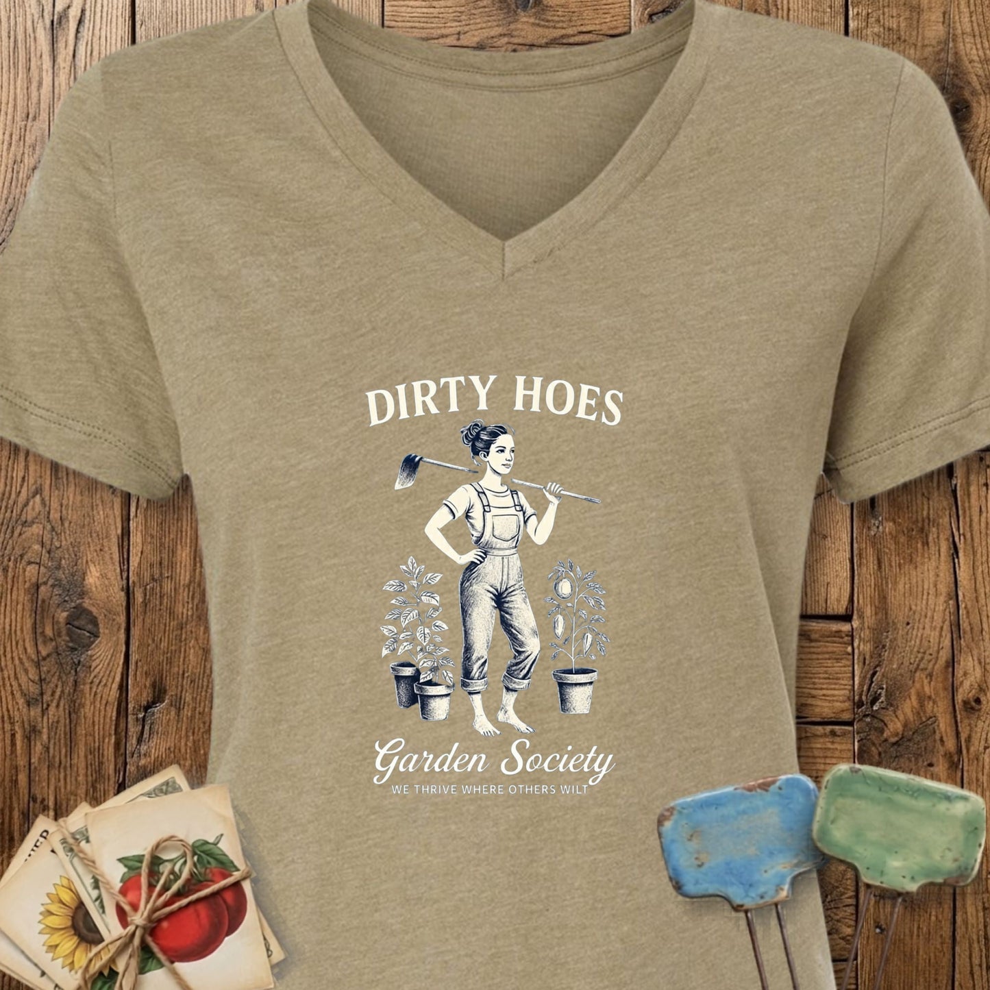 Printify T-Shirt Heather Olive / S Dirty Hoes V-Neck