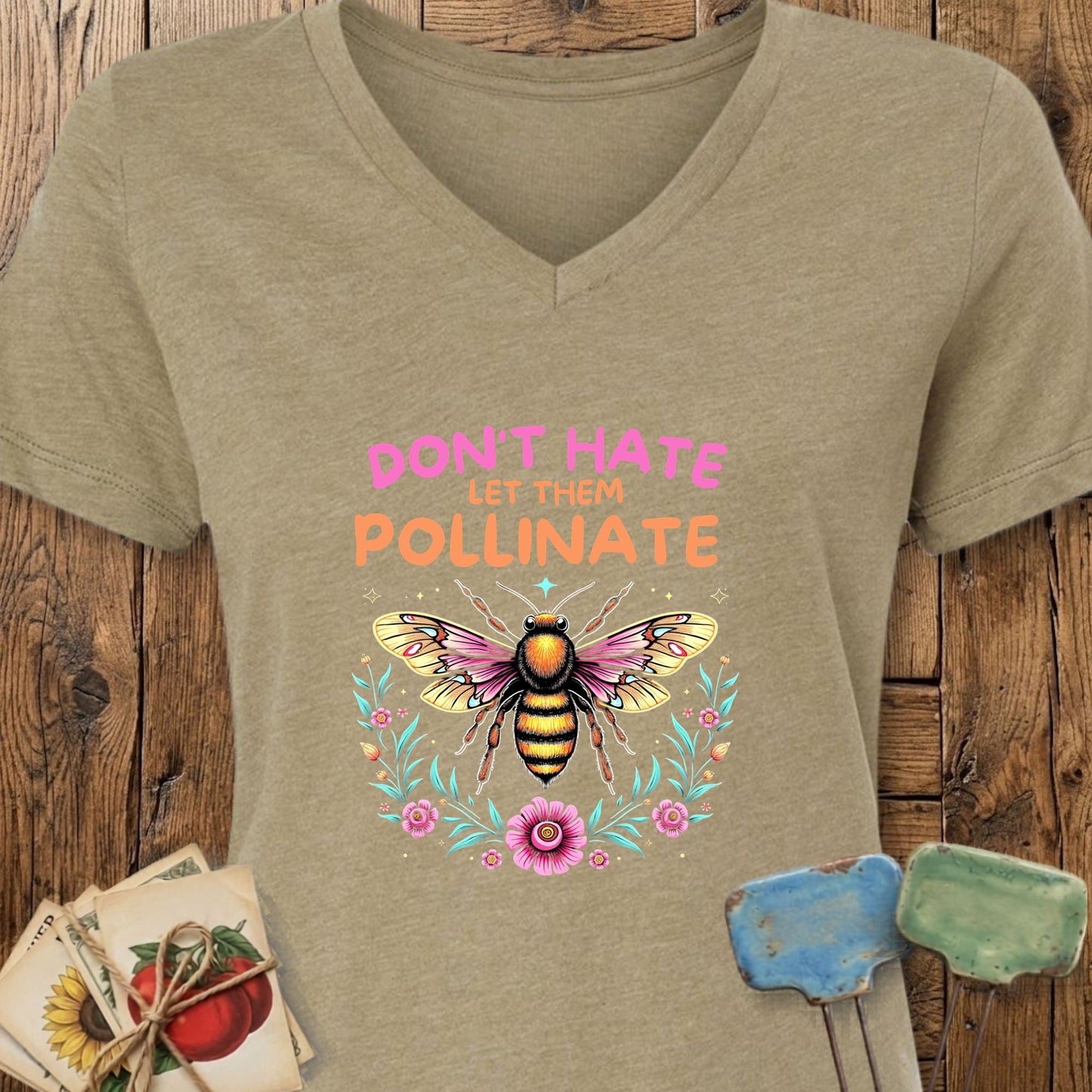 Printify T-Shirt Heather Olive / S Don't Hate V-Neck